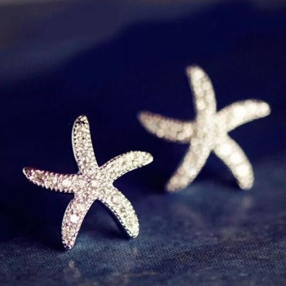 The Starfish Is Born sparkly  925 silver stud earrings - Picture 2 of 12
